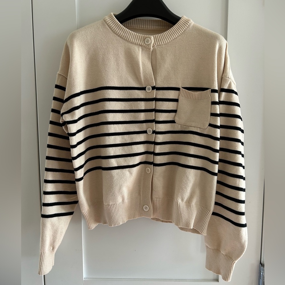 Striped Cream and Black Women's Sweater